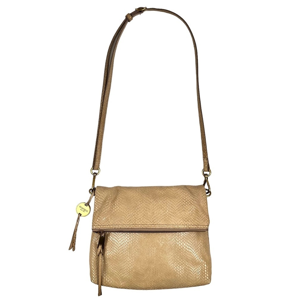 MARGOT NEW YORK Robbie Fold-Over Textured Snake Skin Leather Crossbody Purse
